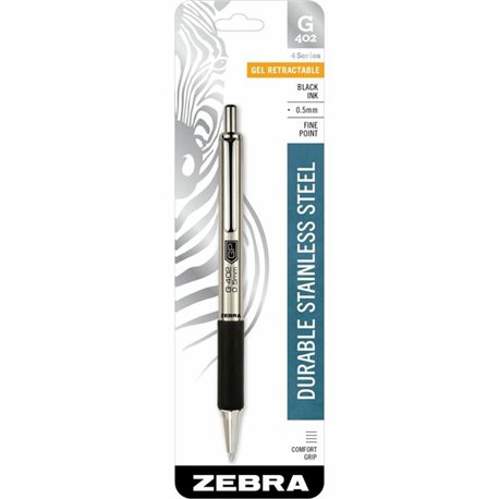 Zebra STEEL 4 Series G-402 Retractable Gel Pen - Fine Pen Point - 0.5 mm Pen Point Size - Retractable - Black Gel-based Ink - St