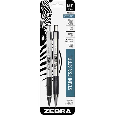 Zebra STEEL 3 Series M/F 301 Mechanical Pencil & Ballpoint Pen Set - Fine Pen Point - 0.7 mm Pen Point Size - 0.5 mm Lead Size -