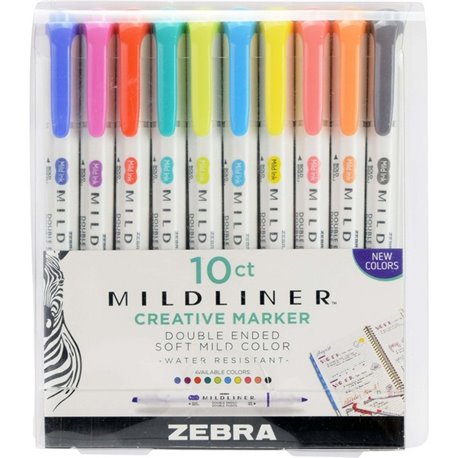 Zebra Pen Mildliner Double-ended Assorted Highlighter Set 10PK - Fine Marker Point - Chisel, Bullet Marker Point Style - Assorte