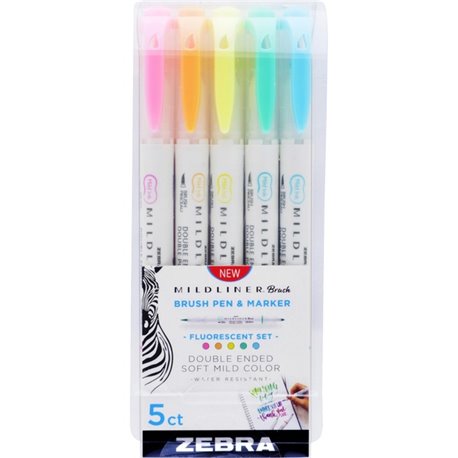 Zebra Pen Mildliner Brush Double-ended Creative Marker Fluorescent Pack - Fine Marker Point - Brush Marker Point Style - Fluores