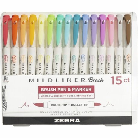 Zebra MILDLINER Dual Ended Brush Pen & Marker Set - Medium Pen Point - Fine Marker Point - Brush Pen Point Style - Bullet Marker