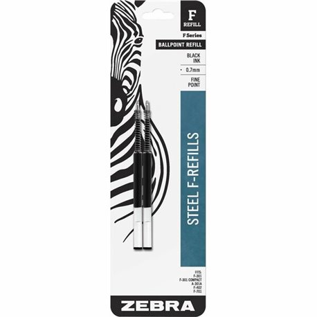 Zebra Pen STEEL 7 Series F Refill Fine Point Ballpoint - Fine Point - Black Ink - 2 / Pack