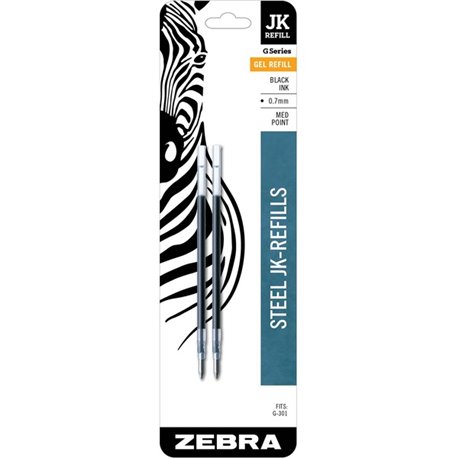 Zebra Pen G-301 JK Gel Stainless Steel Pen Refill - 0.70 mm, Medium Point - Black Ink - Acid-free - 2 / Pack