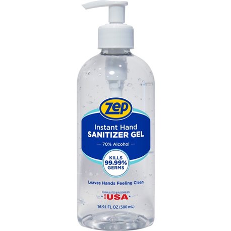 Zep Hand Sanitizer Gel - Clean Scent - 16.9 fl oz (500 mL) - Pump Bottle Dispenser - Kill Germs - Hand - Clear - Residue-free - 