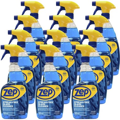 Zep Streak-Free Glass Cleaner - 32 fl oz (1 quart) - 12 / Carton - Streak-free, Quick Drying - Blue