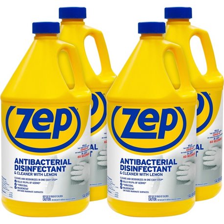 Zep Antibacterial Disinfectant and Cleaner - For Multipurpose - 128 fl oz (4 quart) - Lemon Scent - 4 / Carton - Anti-bacterial,