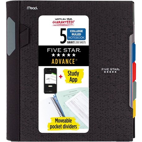 Mead College Ruled Subject Notebooks - 200 Pages - Spiral - 11" x 10.2" - AssortedPlastic Cover - Tab, Divider, Durable, Subject