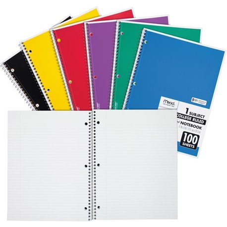 Mead One-subject Spiral Notebook - 100 Sheets - Spiral - College Ruled - 8" x 10 1/2"8" x 10.5" - White Paper - Back Board - 1 E