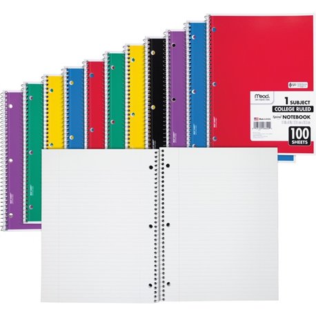 Mead One-subject Spiral Notebook - 100 Sheets - Spiral - College Ruled - 8" x 10 1/2"8" x 10.5" - White Paper - Back Board - 12 