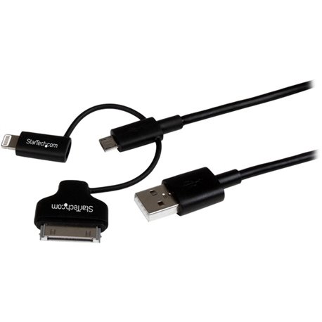 StarTech.com 1m (3 ft) Black Apple 8-pin Lightning or 30-pin Dock Connector or Micro USB to USB Combo Cable for iPhone / iPod / 