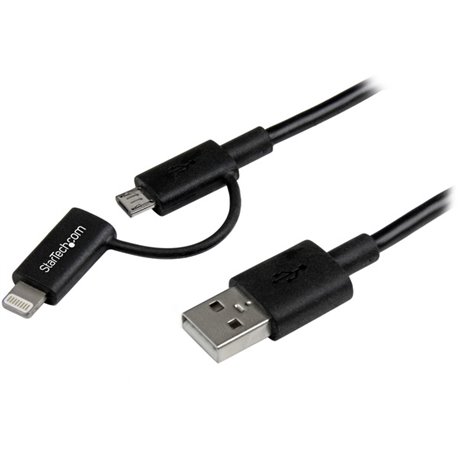 StarTech.com 1m (3 ft) Black Apple 8-pin Lightning Connector or Micro USB to USB Combo Cable for iPhone / iPod / iPad - Charge o