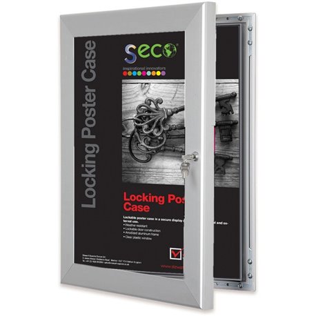 Seco Locking Poster Case - 18" x 24" Frame Size - Rectangle - Portrait, Landscape - Anodized - Weather Proof, Shatter Proof, Loc