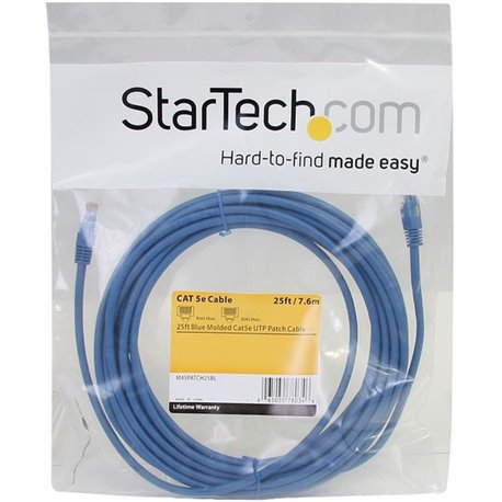 StarTech.com 25 ft Blue Molded Cat5e UTP Patch Cable - Make Fast Ethernet network connections using this high quality Cat5e Cabl