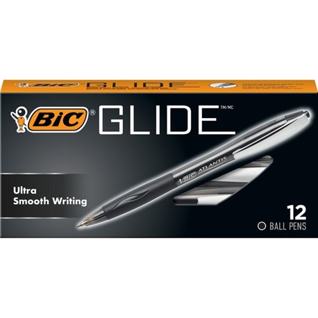 BIC Glide Retractable Pens - Medium Pen Point - 1 mm Pen Point Size - Conical Pen Point Style - Retractable - Black - Clear Barr