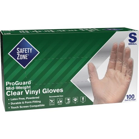 Safety Zone Powdered Clear Vinyl Gloves - Small Size - Clear - Powdered, Latex-free, Comfortable, Allergen-free, Silicone-free, 