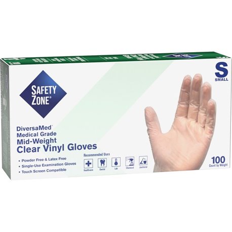 Safety Zone Powder Free Clear Vinyl Gloves - Small Size - Unisex - Clear - Latex-free, Comfortable, Allergen-free, Silicone-free