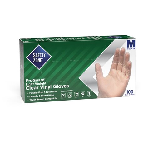 Safety Zone Powder Free Clear Vinyl Gloves - Medium Size - Clear - Latex-free, DEHP-free, DINP-free, PFAS-free - For Food Prepar