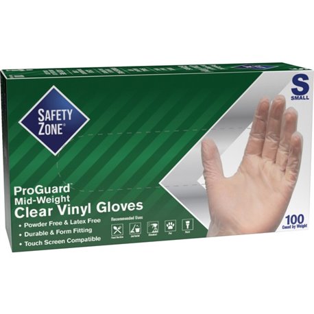 Safety Zone 3 mil General-purpose Vinyl Gloves - Small Size - Clear - Latex-free, Comfortable, Silicone-free, Allergen-free, DIN