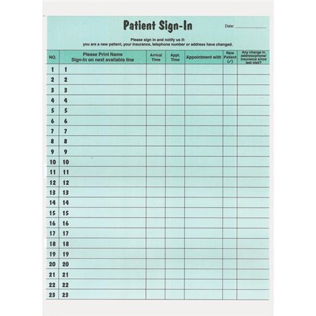 Tabbies Patient Sign-In Label Forms - 125 Sheet(s) - 11" x 8.50" Form Size - Letter - Green Sheet(s) - Paper - 125 / Pack