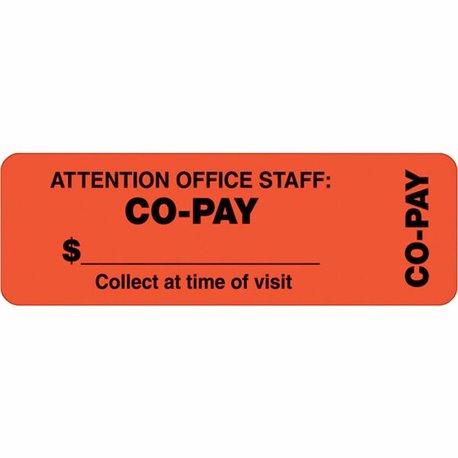 Tabbies CO-PAY Wrap Labels - "Collect at Time of Visit, Attention Office Staff: Co-Pay" - 3" Width x 1" Length - Rectangle - Flu