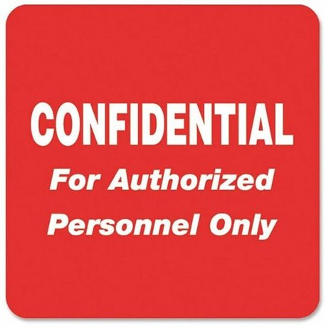 Tabbies Confidential Authorized Personnel Only Label - 2" Width x 2" Length - Rectangle - Red - 500 / Roll - 500 / Roll