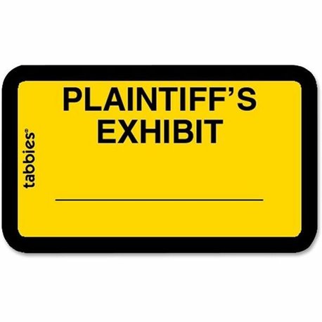 Tabbies Plaintiff's Exhibit Legal File Labels - 1 5/8" Width x 1" Length - Yellow - 252 / Pack