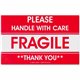 Tatco Fragile/Handle With Care Shipping Label - "Fragile - Handle with Care, Thank You" - 3" Width x 5" Length - Rectangle - Red