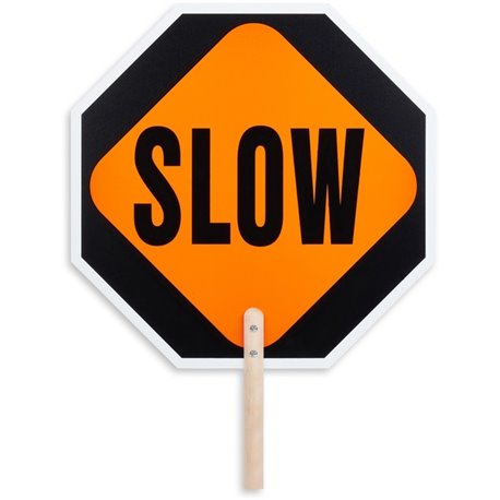 Tatco STOP / SLOW 2-sided Handheld Sign - 1 Each - STOP/SLOW Print/Message - 0.2" Width x 18" Height - Double Sided - Weather Pr