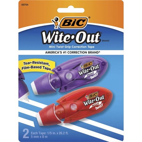 BIC Wite-Out Mini Correction Tape 2-pack - 0.20" Width x 19.67 ft Length - 1 Line(s) - White Tape - Micro White Dispenser - Odor