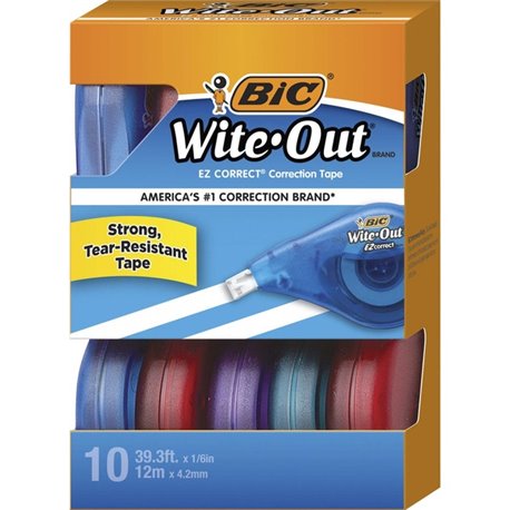 BIC Wite-Out Brand EZ Correct Correction Tape, 39.3 Feet - 10-Count Pack of white Correction Tape, Fast, Clean and Easy to Use T