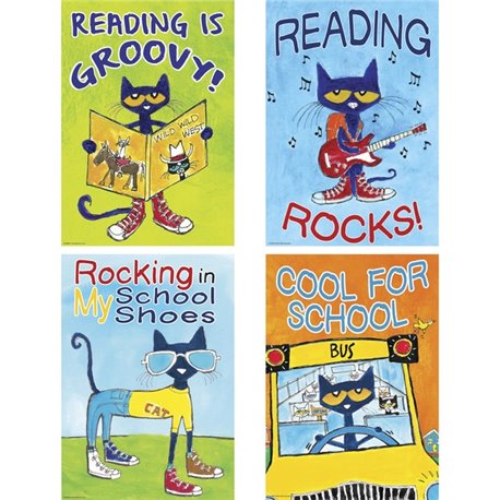 Teacher Created Resources Pete the Cat Posters Set - "Reading is Groovy!, Reading Rocks!, Rocking in My School Shoes, Cool for S