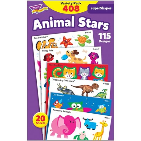 Trend Animal Fun Stickers Variety Pack - Fun, Animal Theme/Subject - Sea Buddies, Owl-Stars, Puppy Pals Shape - Photo-safe, Non-