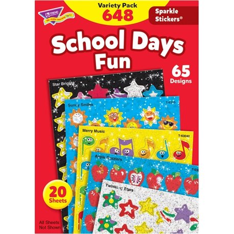 Trend Sparkle Stickers School Days Fun Stickers - Fun Theme/Subject - Apple Dazzlers, Twinkling Stars, Merry Music, Brilliant Bi