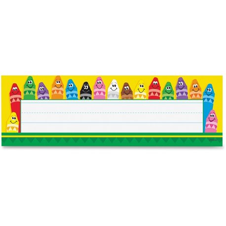 Trend Colorful Crayons Name Plates - 36 / Pack - 9.5" Width x 2.9" Height - Rectangular Shape - Assorted