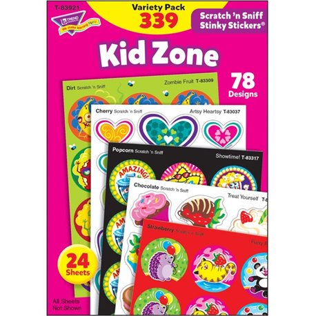 Trend Kid Zone Scratch 'n Sniff Stinky Stickers - Furry Fun, Zombie Fruit, Bumper Blast, Artsy Heartsy, Hearty Fun, Party-palooz