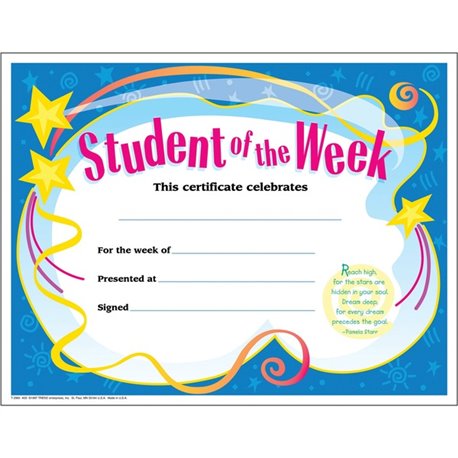 Trend Student of The Week Award Certificate - "Student of the Week" - 8.5" x 11" - 30 / Pack