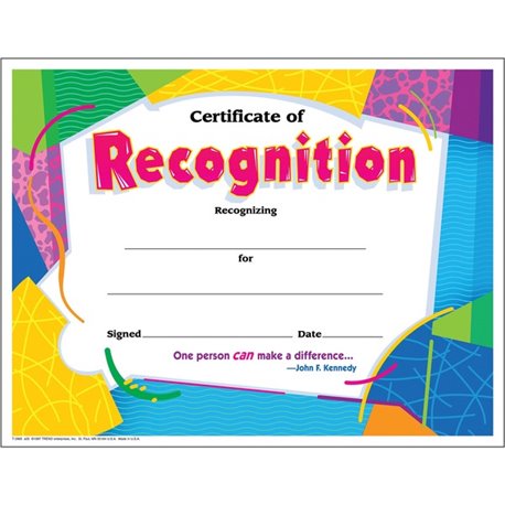 Trend Certificate of Recognition - "Certificate of Recognition" - 8.5" x 11" - 30 / Pack