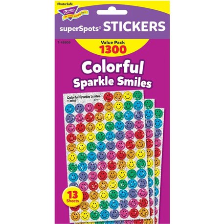 Trend SuperSpots Variety Pack Stickers - 1300 x Smilies Shape - Self-adhesive - Acid-free, Non-toxic, Photo-safe - Assorted - 13