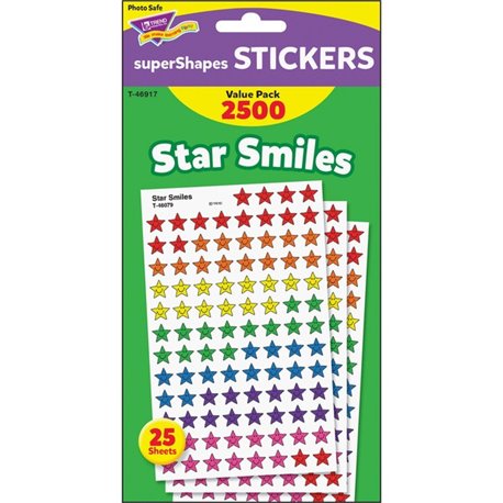 Trend Super Shapes Star Smiles Stickers - 2500 x Star Shape - Self-adhesive - Acid-free, Non-toxic, Photo-safe - Assorted - 2500