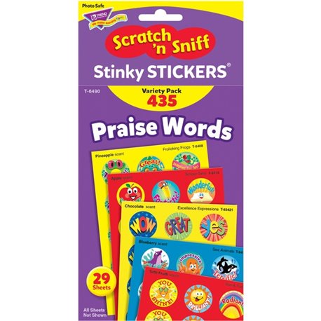 Trend Praise Words Jumbo Stinky Stickers - 432 x Assorted Shape - Self-adhesive - Acid-free, Non-toxic, Photo-safe, Scented - As