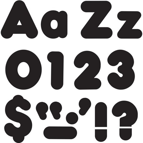 Trend Black 4" Casual Combo Ready Letters Set - Skill Learning: Number, Alphabet, Symbol - 20 x Number, 82 x Lowercase Letters, 