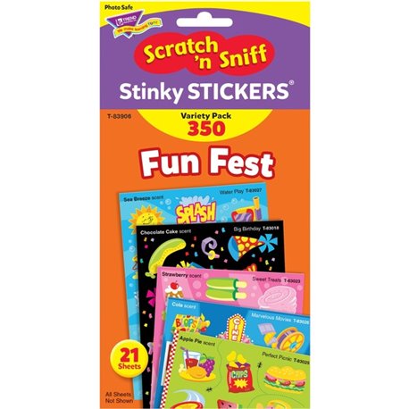 Trend Fun Fest Stinky Stickers Variety Pack - Treat, Birthday, Movie, Picnic, Water Play, School's In Theme/Subject - Scented, A