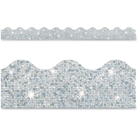 Trend Sparkle Board Trimmers - Rectangle Topped With Waves Shape - Pin-up - 0.10" Height x 2.25" Width x 390" Length - Silver - 