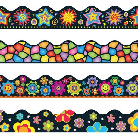 Trend Bulletin Board Trimmer Variety Pack - Brights on Black Shape - Reusable, Durable, Precut - 2.25" Width x 1872" Length - As