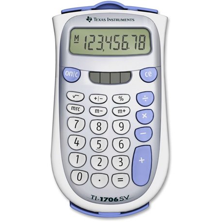 Texas Instruments TI1706 SuperView Handheld Calculator - Dual Power, Sign Change, 3-Key Memory, Large Display, Slide-on Hard Cas