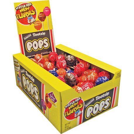 Tootsie Assorted Flavors Candy Center Lollipops - Assorted - 3.75 lb - 100 / Box