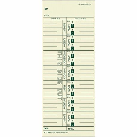 TOPS Weekly Time Cards - 3.50" x 9" Sheet Size - Manila - Manila Sheet(s) - Green Print Color - 500 / Box