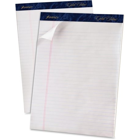 TOPS Gold Fibre Ruled Perforated Writing Pads - Letter - 50 Sheets - Watermark - Stapled/Glued - Front Ruling Surface - 0.34" Ru