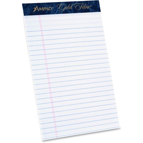 TOPS Ampad Gold Fibre Medium Rule Premium Junior Size Writing Pads - 50 Sheets - Watermark - Stapled/Glued - 16 lb Basis Weight 