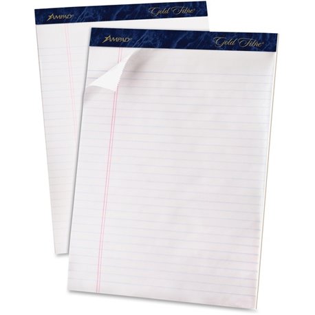 TOPS Gold Fibre Ruled Perforated Writing Pads - Letter - 50 Sheets - Watermark - Stapled/Glued - 0.34" Ruled - 16 lb Basis Weigh